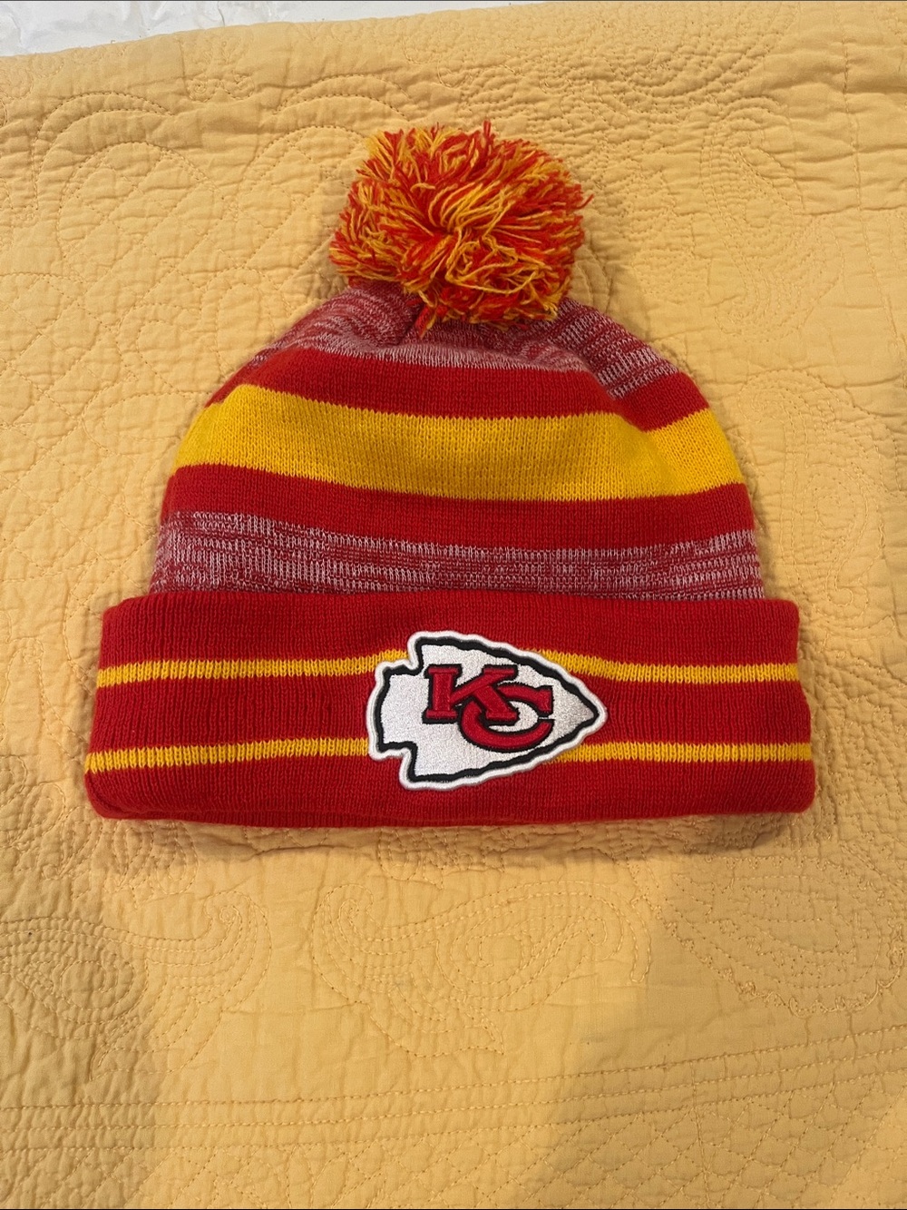 NFL Kansas City Chiefs Red and Gold Pom Beanie Hat